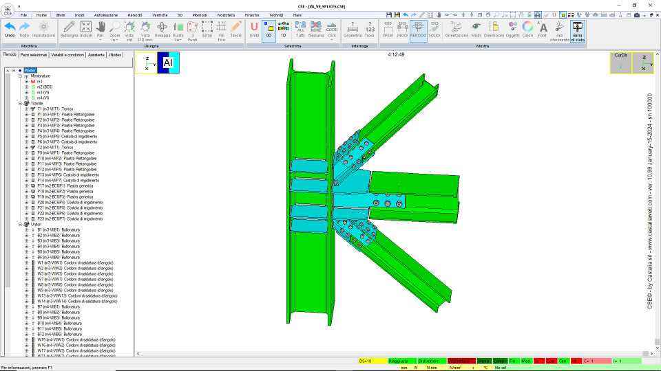 Bolted bracings and extended hinge beam, to column flange
